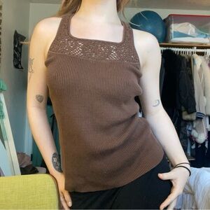 vintage Brown Crochet Ribbed Tank Top - Women